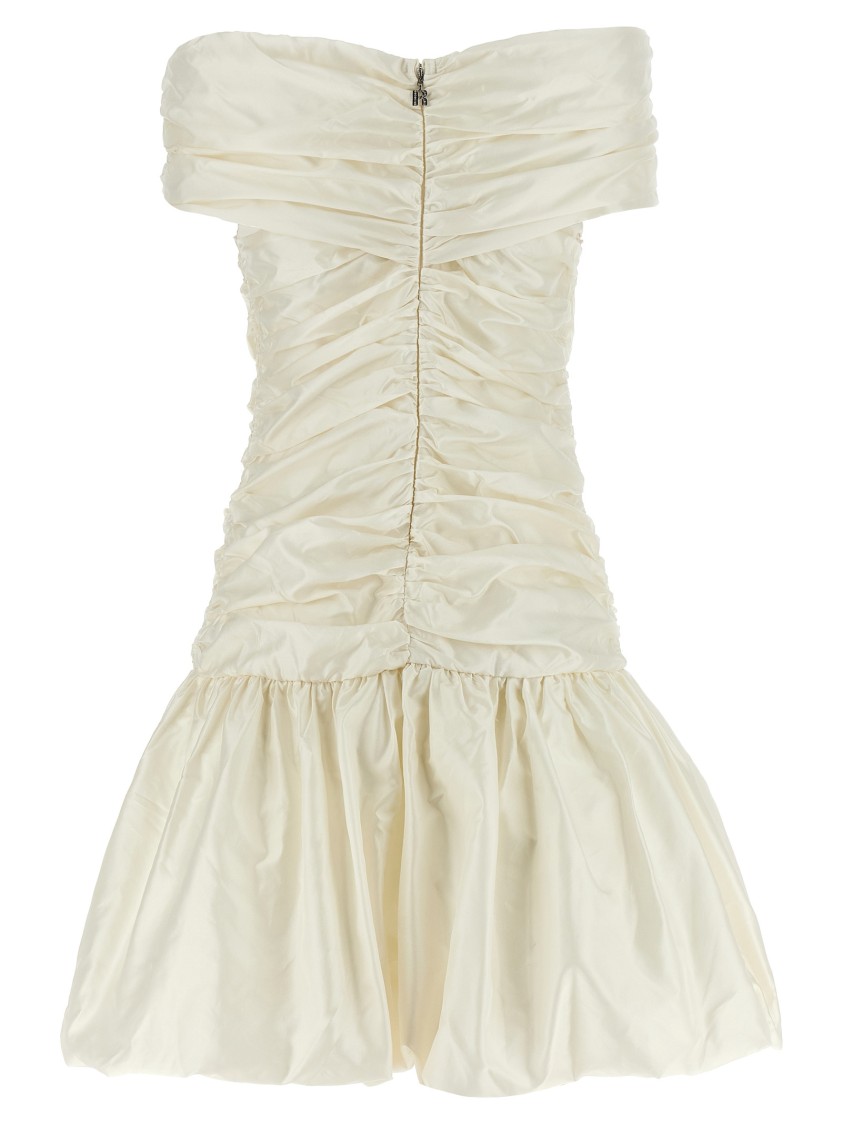 Rotate Birger Christensen Off-shoulder Gathered Minidress In Neutral