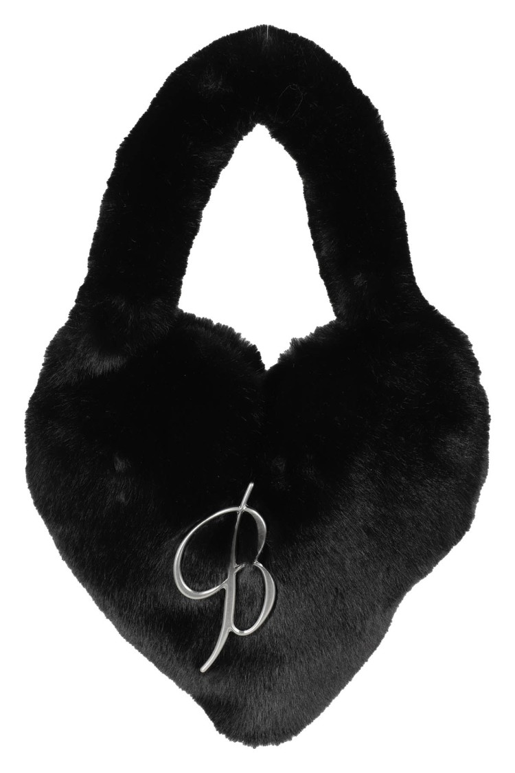 Blumarine Black Faux Fur Heart Shape Tote Bag In Black