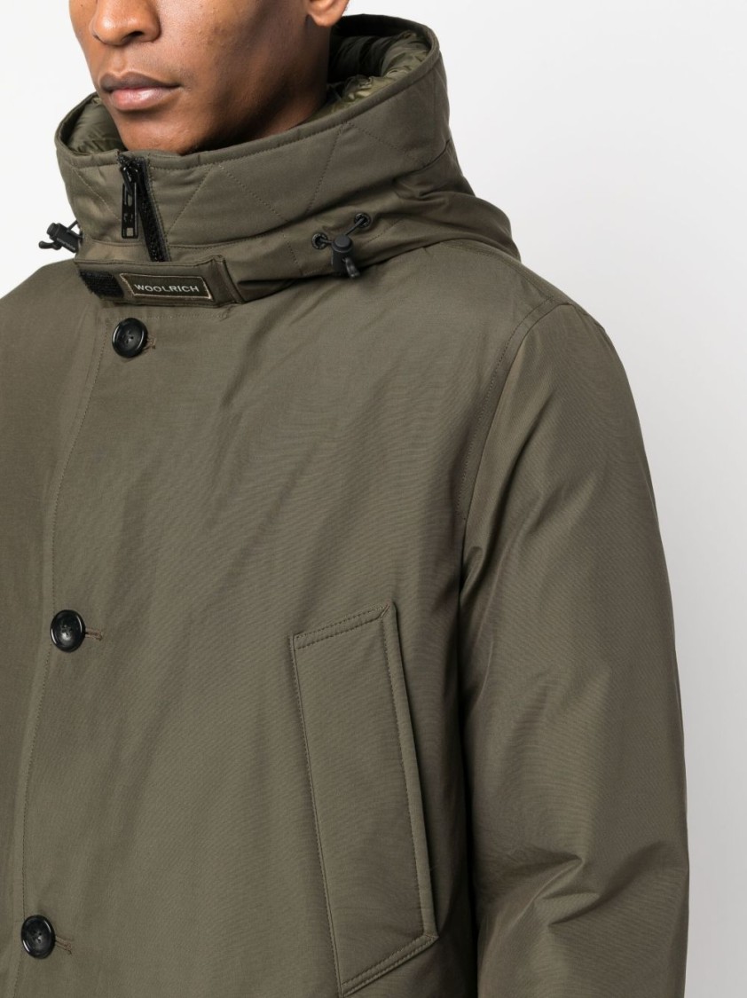 Woolrich Feather Down Padded Parka With Concealed Hood In Green