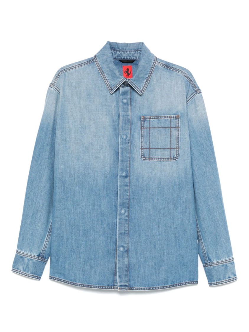 Ferrari Blue Long Sleeves Denim Shirt