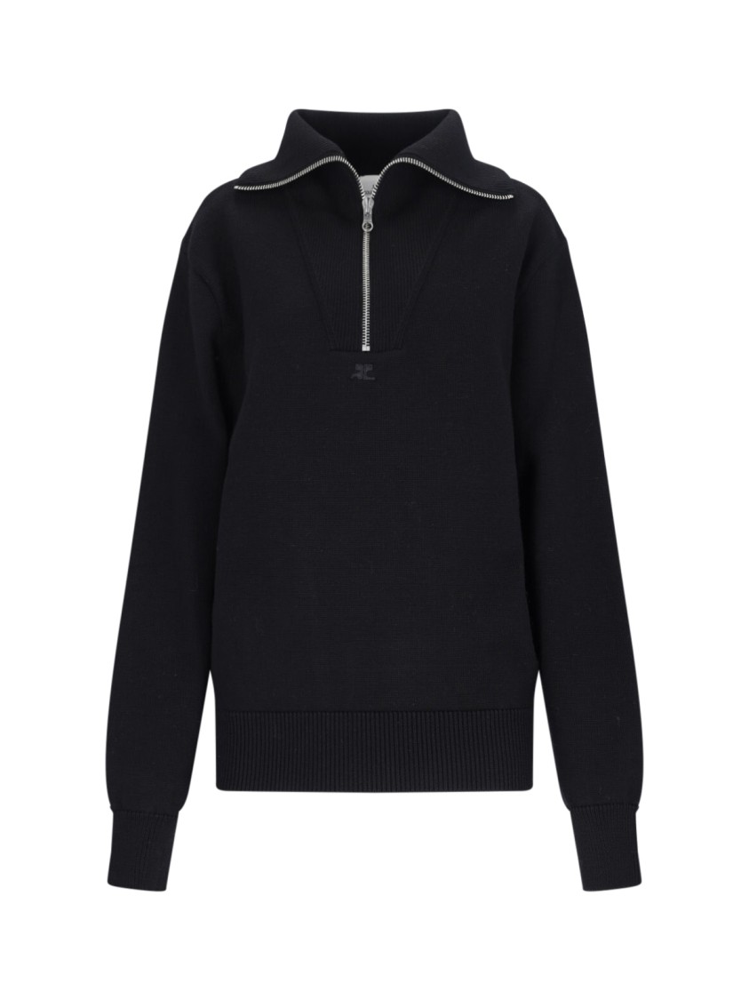 Courrèges Trucker Turtleneck Sweater In Black Wool Blend In Black