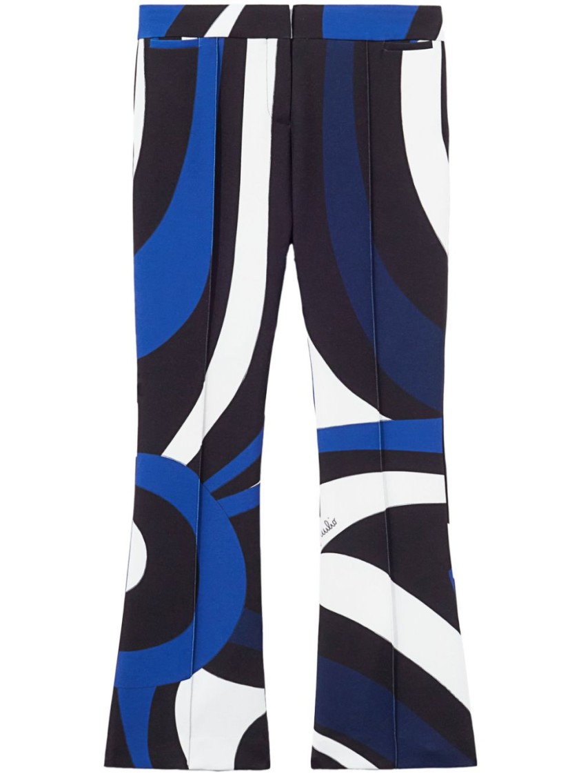 Shop Pucci Flared Trousers With Abstract Design In Vibrant Blue In Black