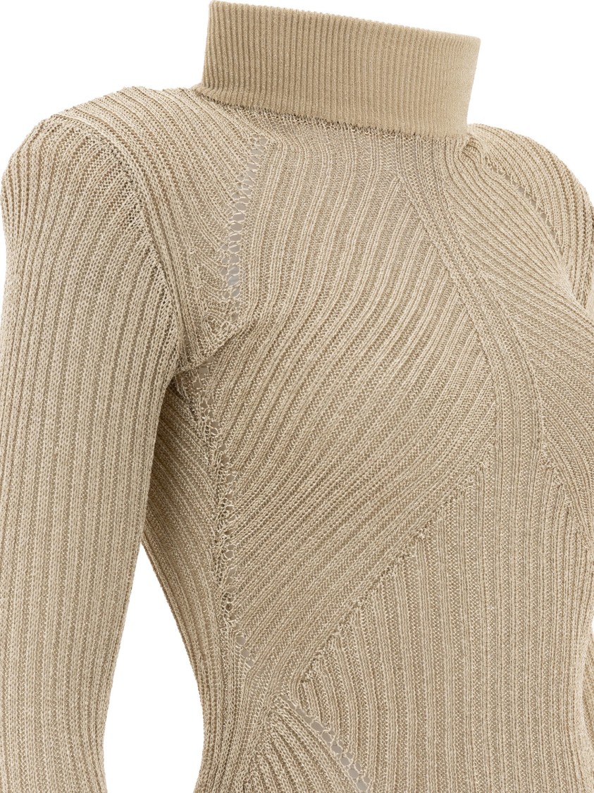 Self-portrait Fitted Midi Dress With High Turtleneck In Brown