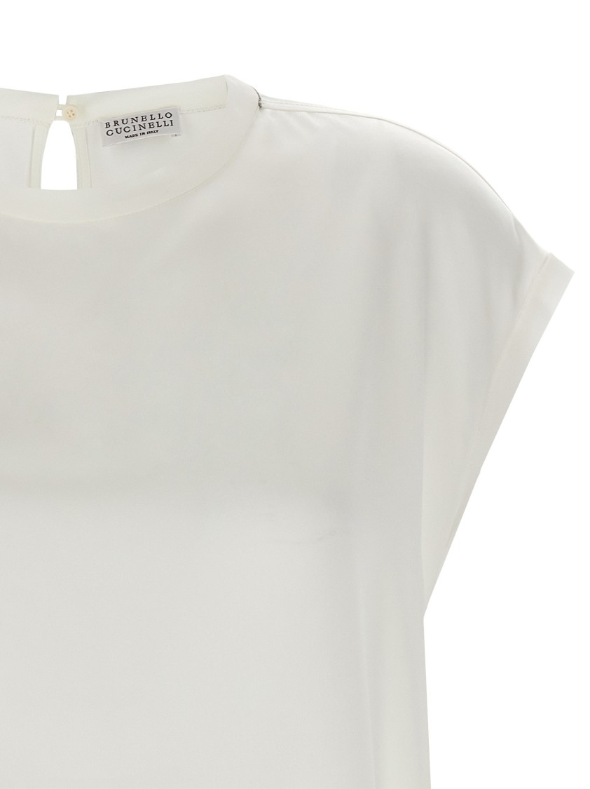 Brunello Cucinelli Silk Crewneck Blouse With Cut-out Details