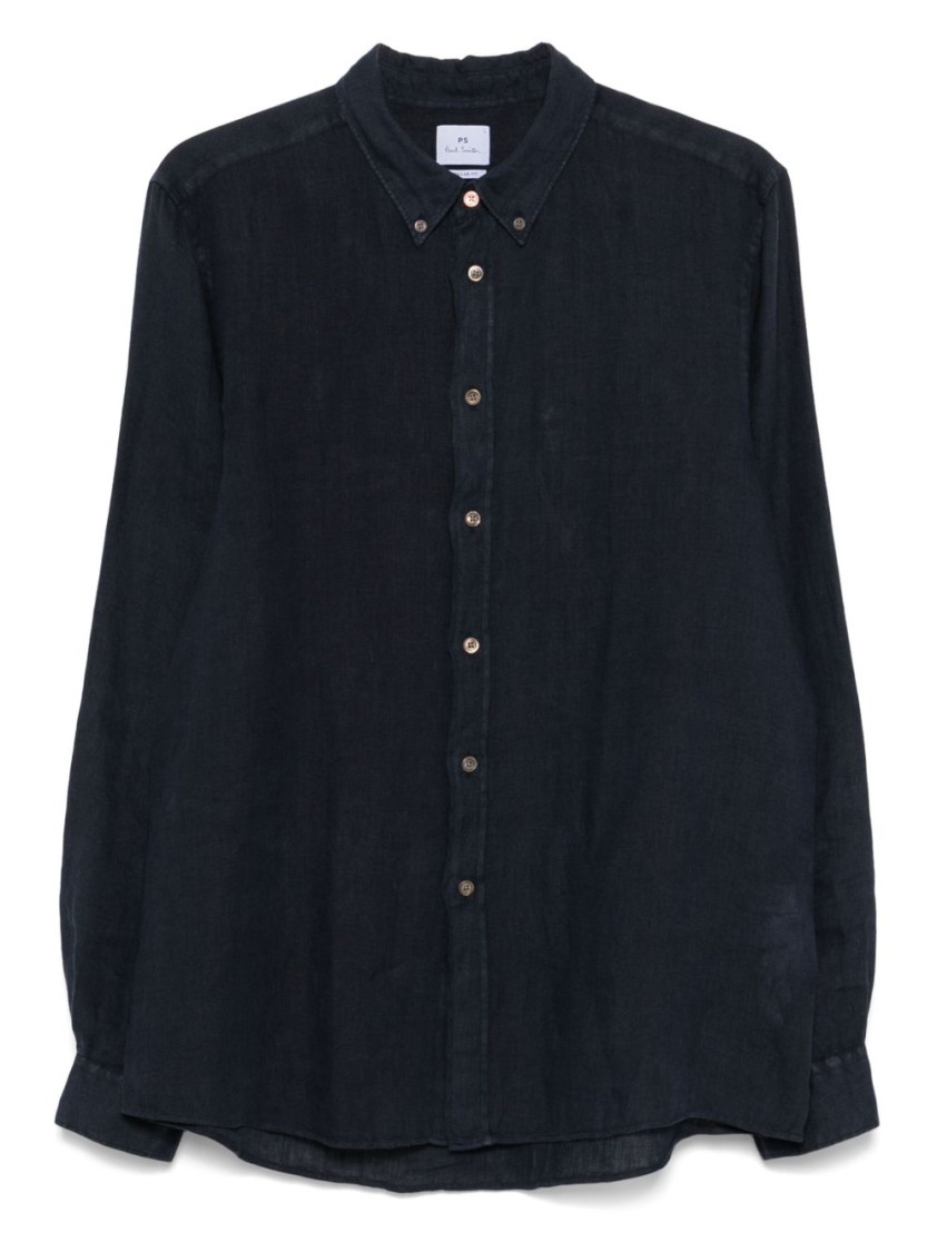 Paul Smith Classic Blue Linen Shirt With Button-down Collar
