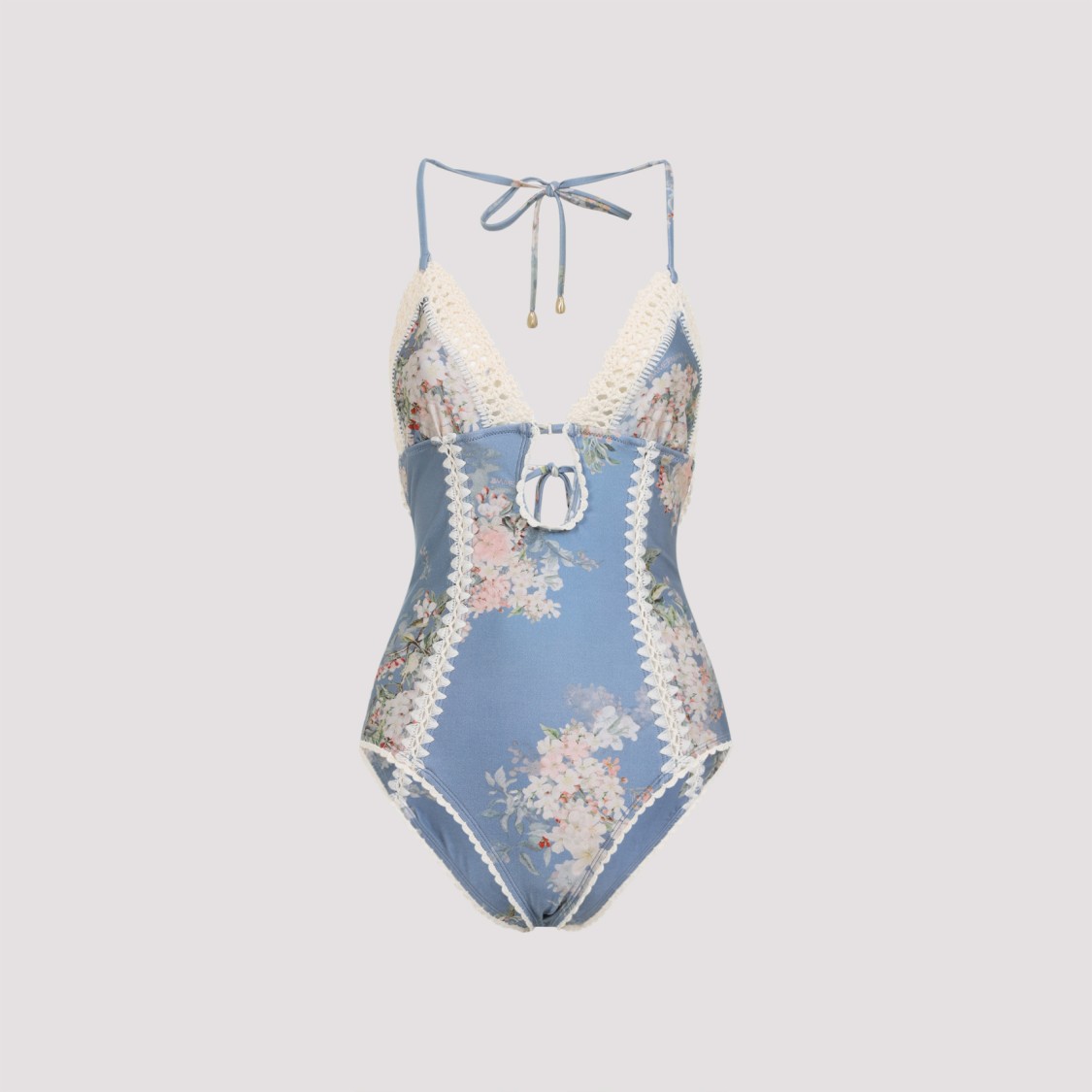 Zimmermann Cascadian Keyhole Crochet Blue Lycra One-piece In Blue