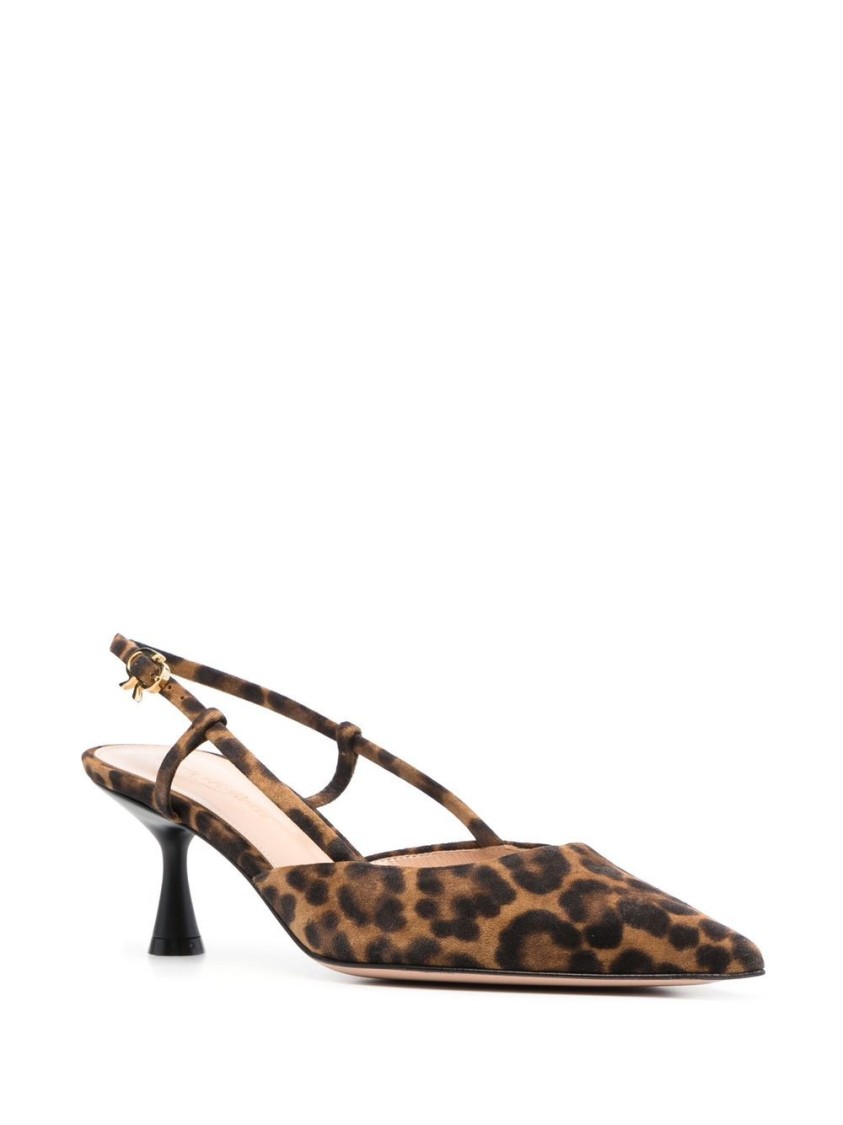 Gianvito Rossi Suede Kitten Heel Leopard Print Pumps In Brown