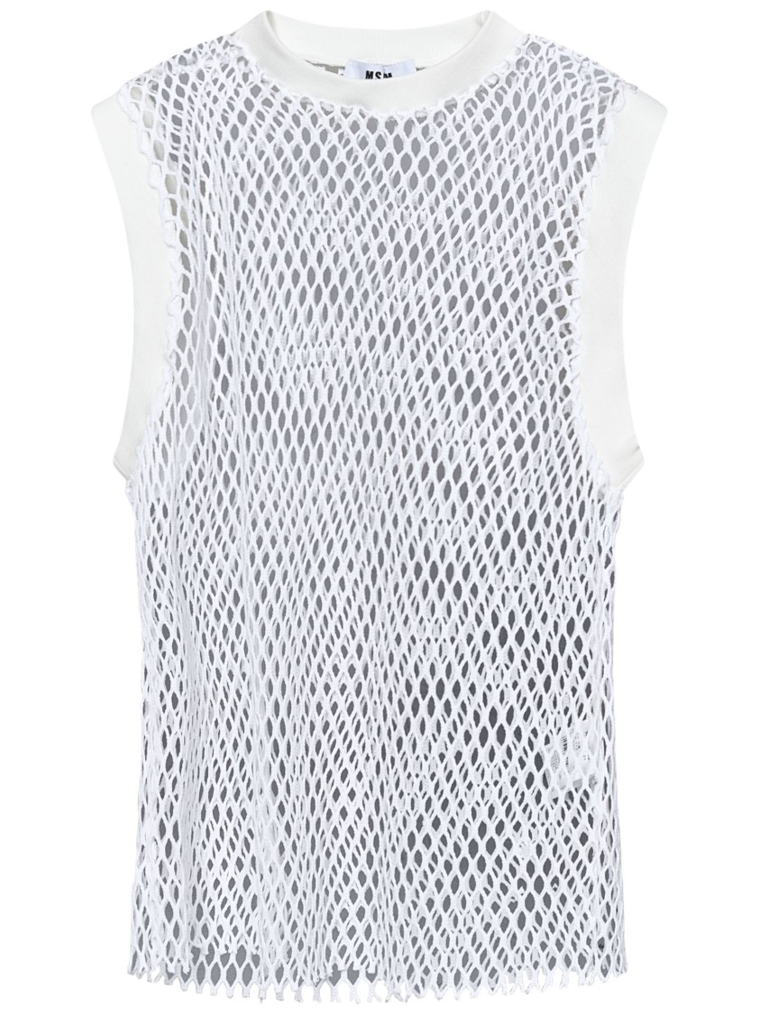 Msgm Net Knit Tank Top With Raw-cut Hem