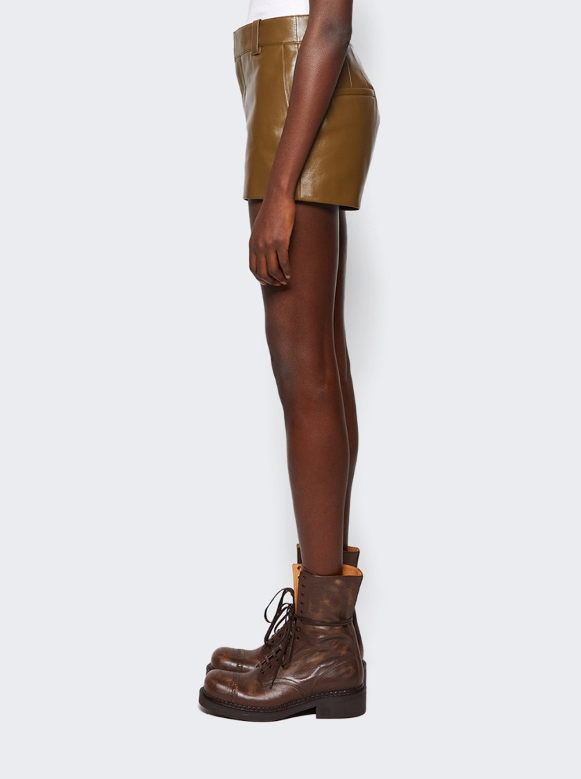 Shop Chloé Tailored Leather Shorts Deep Olive
