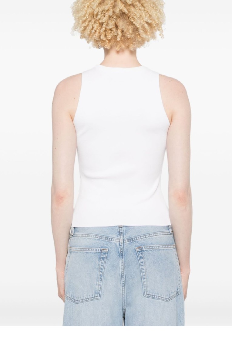 Diesel Sleeveless Ribbed Knit Top With Metallic Logo Detail
