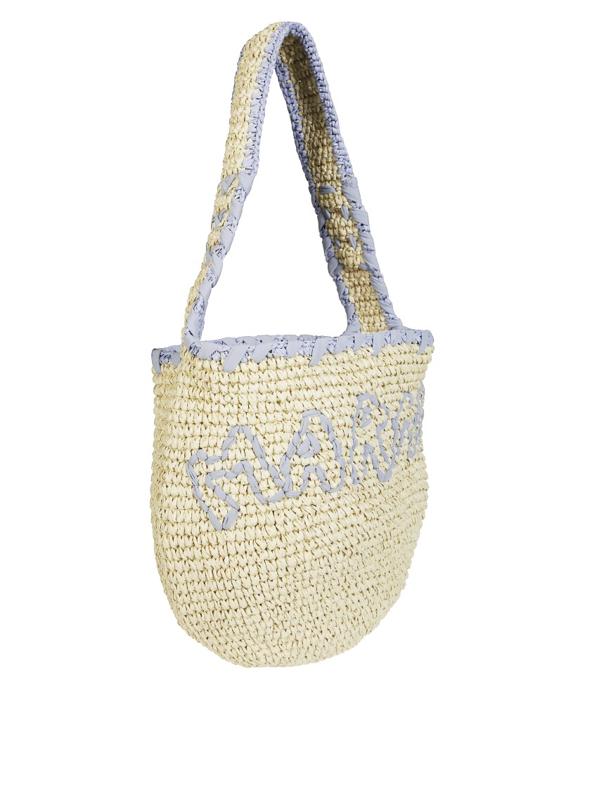 Marni Rounded Woven Shoulder Bag With Contrasting Strap In Neutral