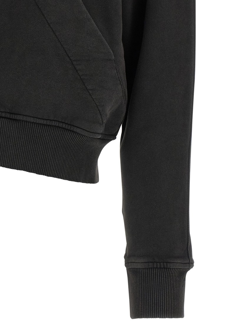 Attico Cropped Zip Fleece Ribbed Finish In Black
