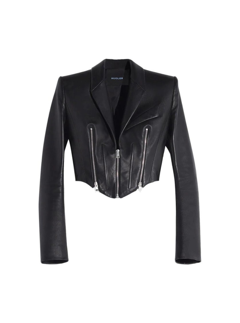 Mugler Zip-detail Cropped Leather Jacket
