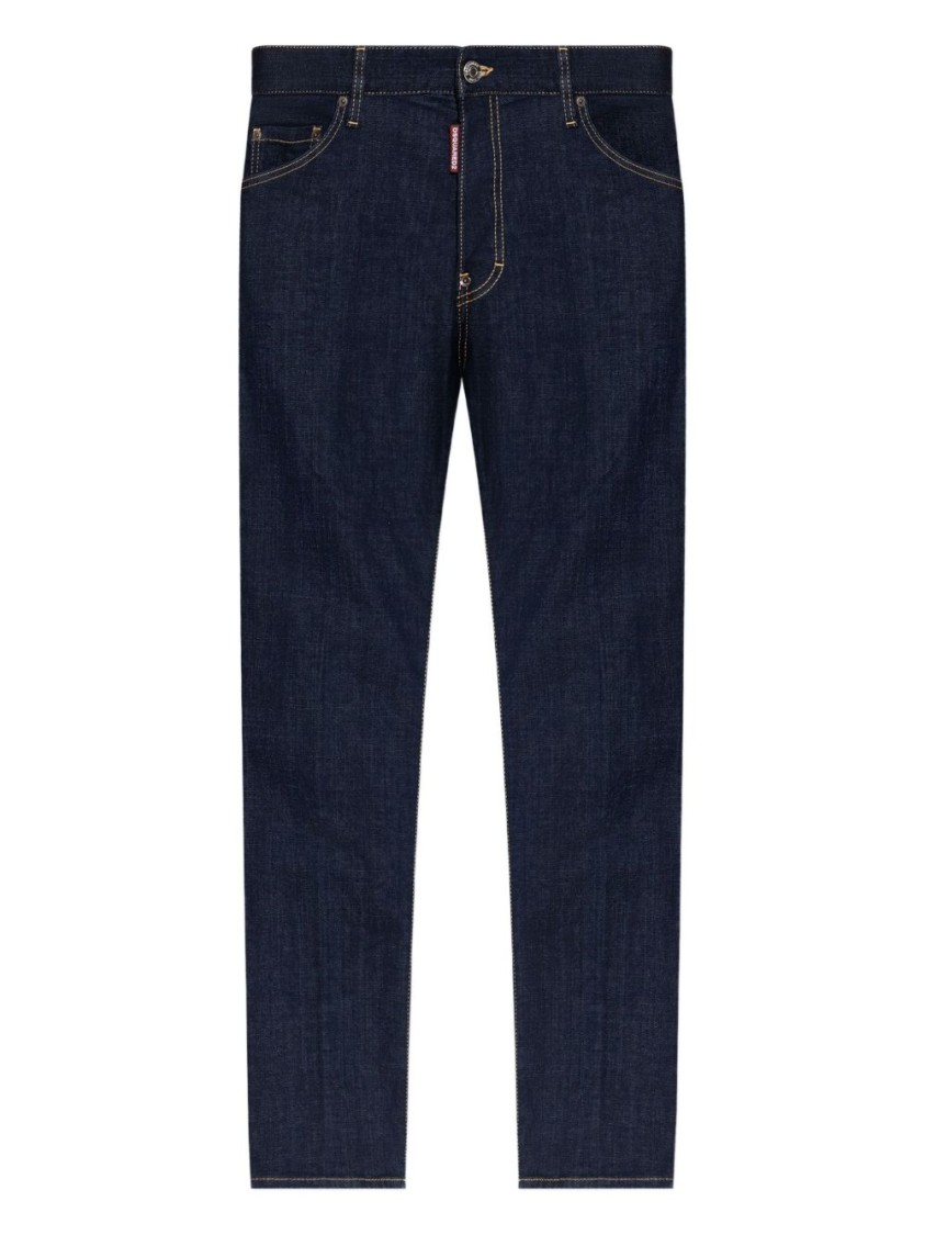 Dsquared2 Blue Jeans With Belt Loops And Logo Patch On The Rear In Black