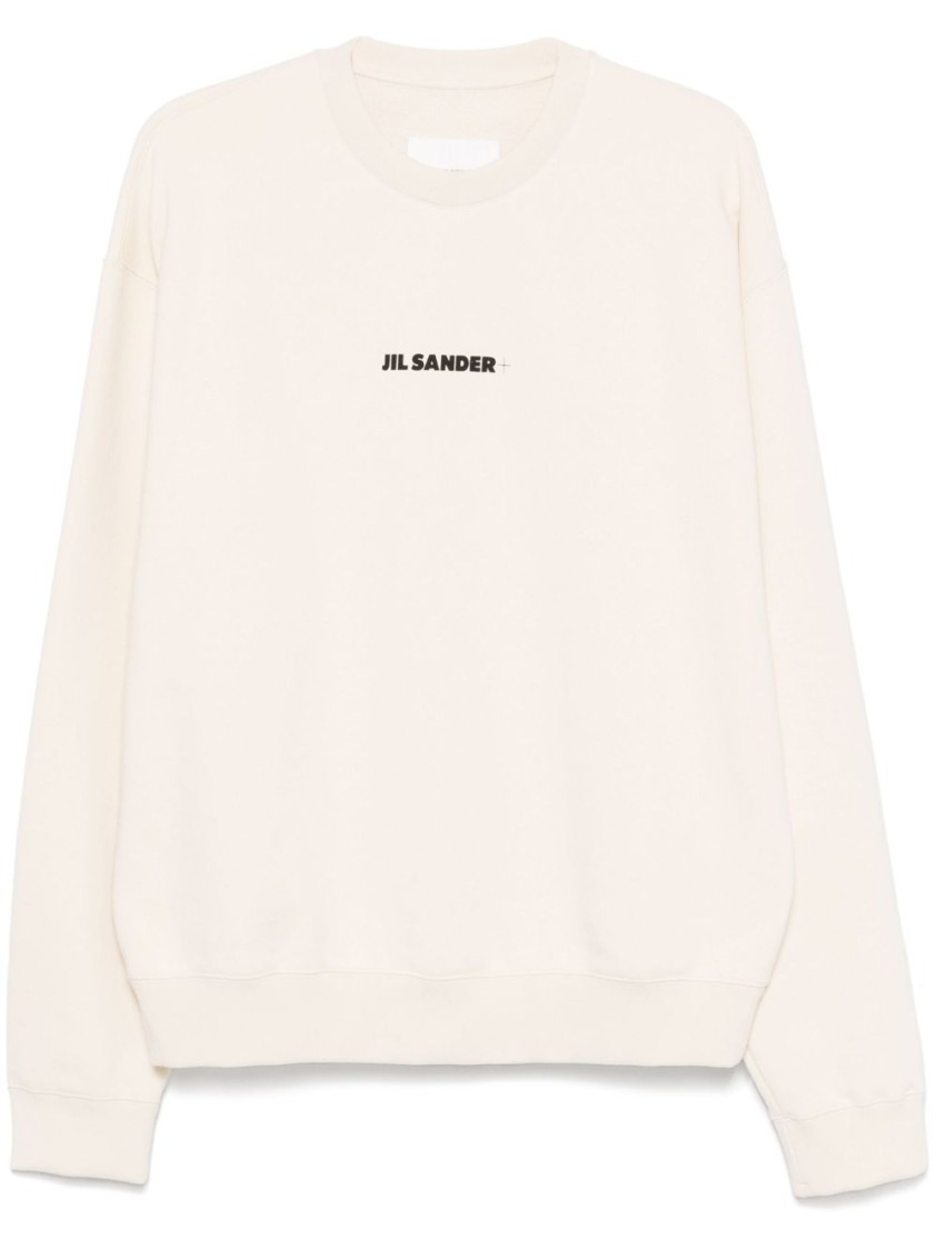 Jil Sander Cotton Sweatshirt In Cream With Logo Print In Neutrals