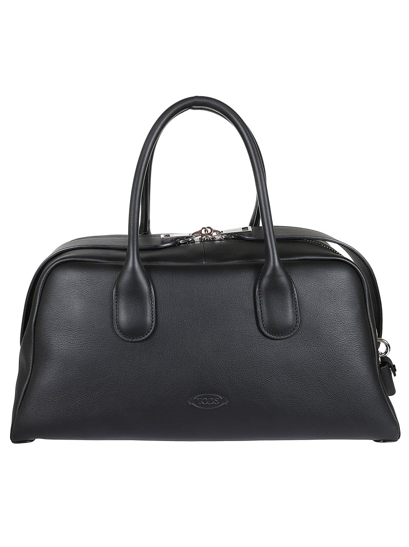 Tod's Structured Black Leather Shoulder Bag With Polished Finish In Black
