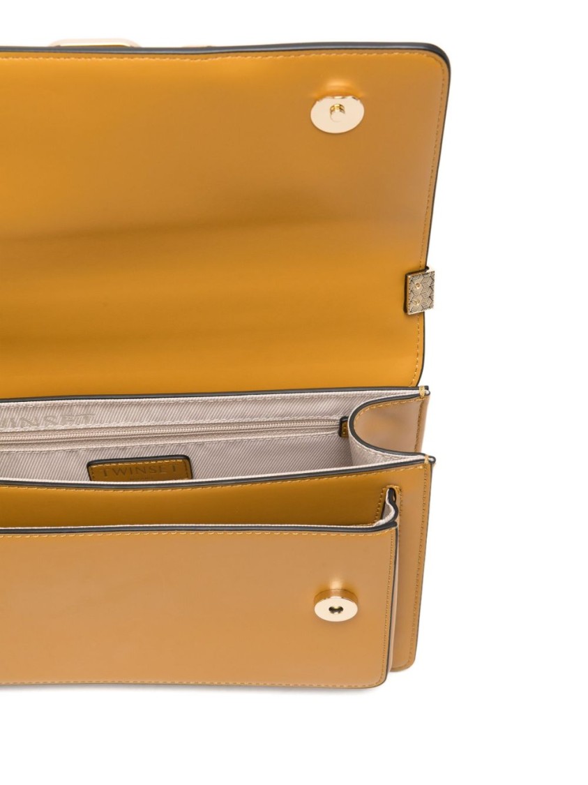 Twinset Twin-set Mustard Yellow Shoulder Bag With Gold-tone Chain-link Closure In Yellow