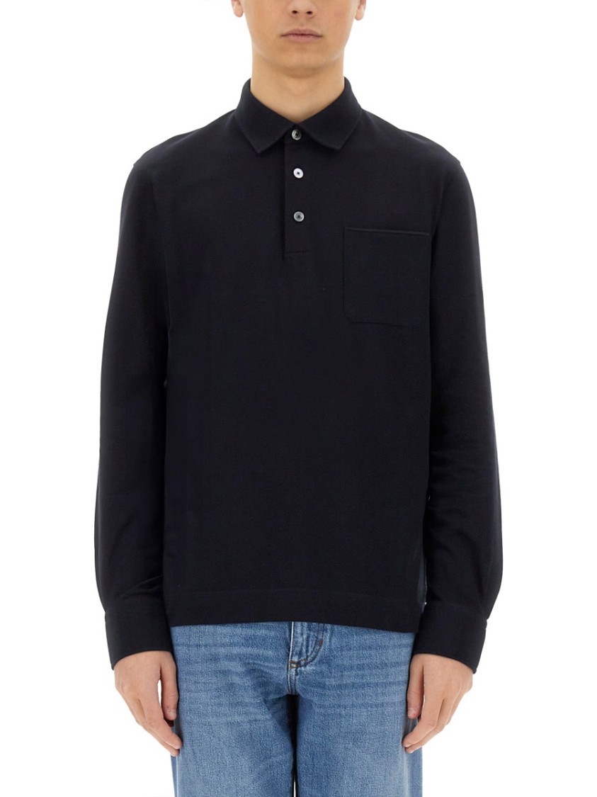 Shop Zegna Long-sleeved Cotton Polo In Blue