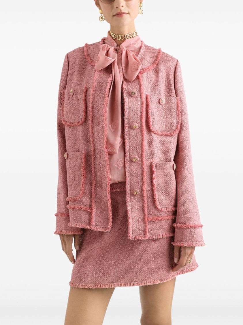 Dolce & Gabbana Rachel Tweed Single-breasted Collarless Jacket In Pink