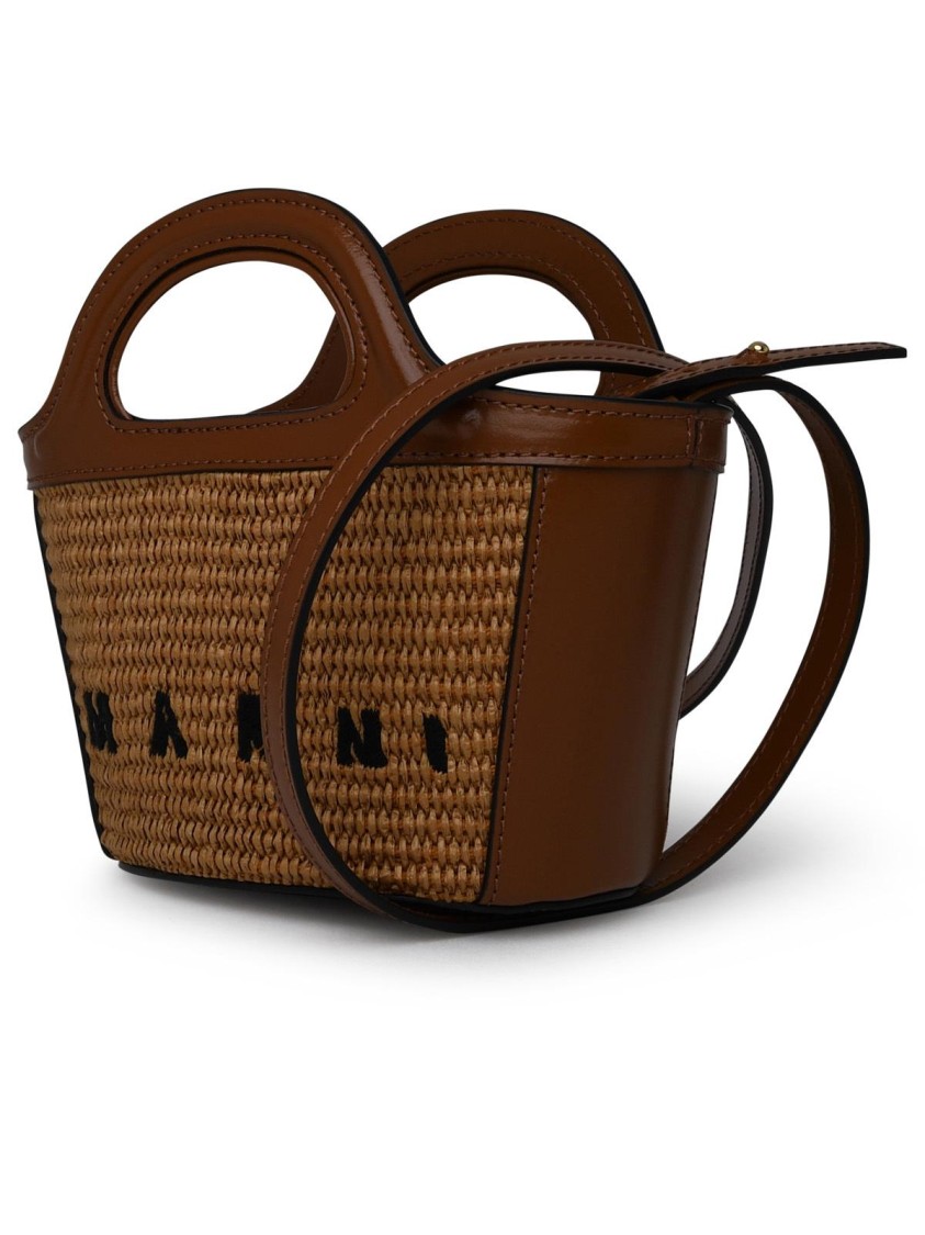 Marni Brown Leather Blend Micro Tropicalia Bag Tote Bag