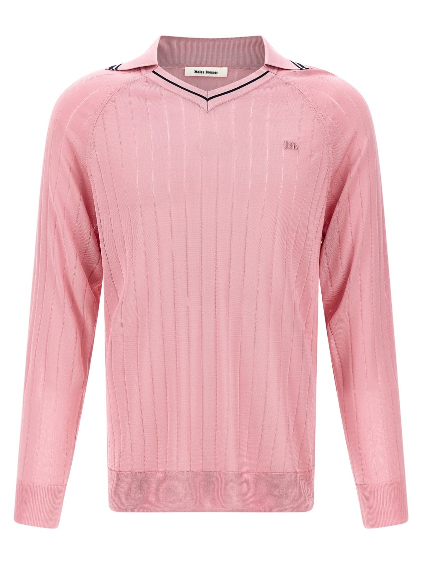 Wales Bonner Roots Polo Shirt Sweater In Pink