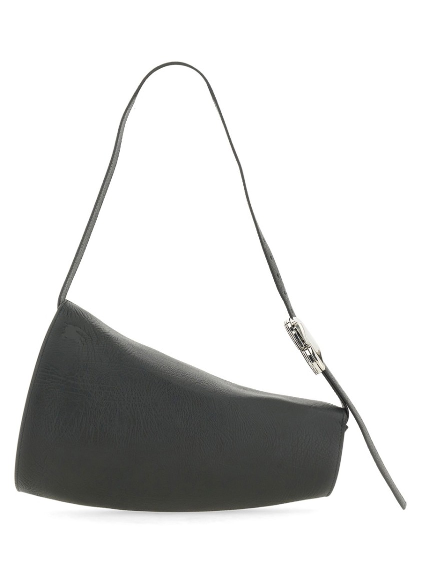 Burberry Large Curved Shoulder Bag With Textured Finish In Black