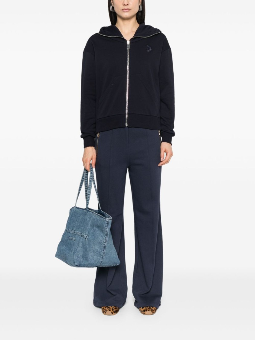 Dondup Zip-up Blue Hoodie With Cozy Hood In Black