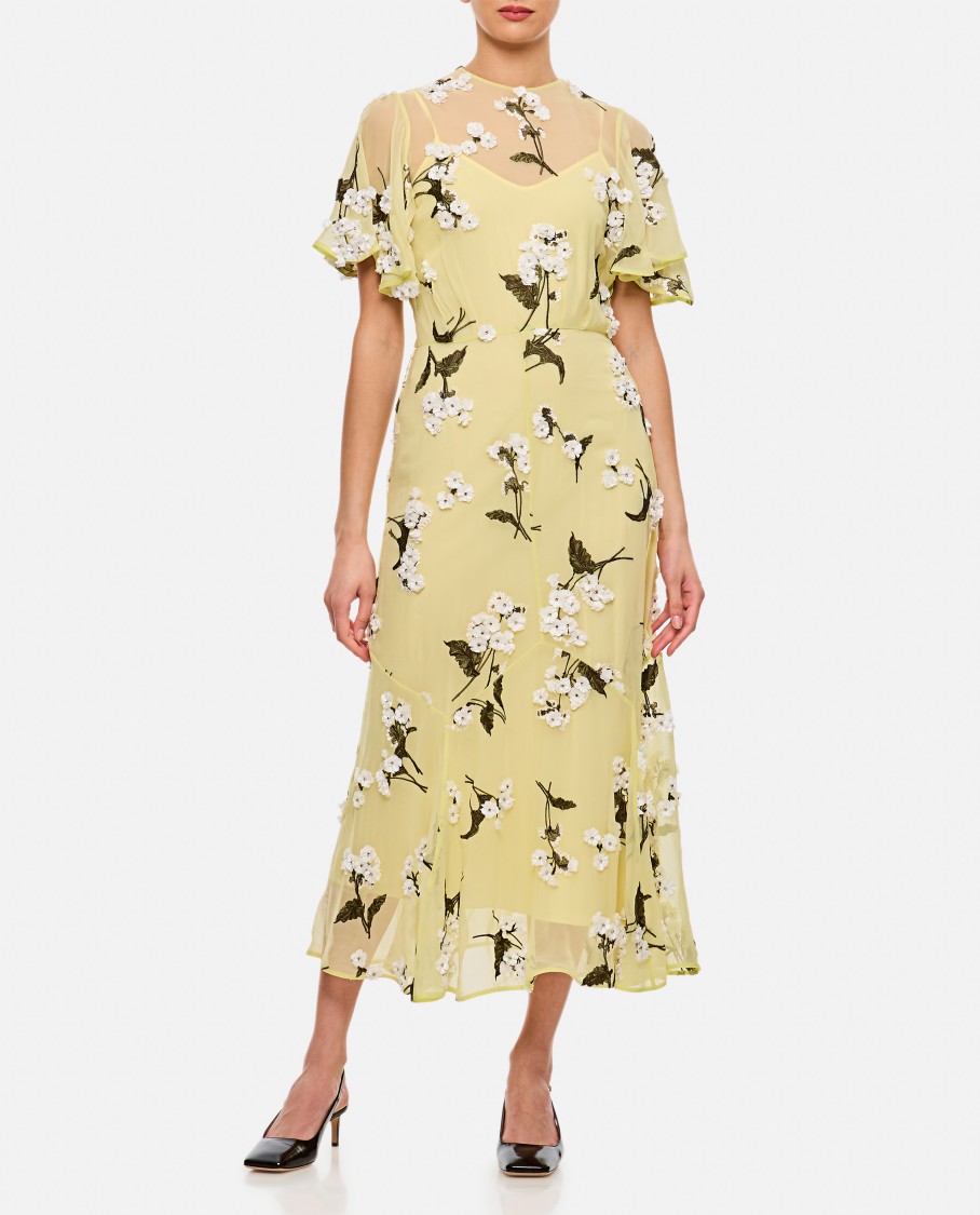 Shop Erdem Yellow Midi Cocktail Dress
