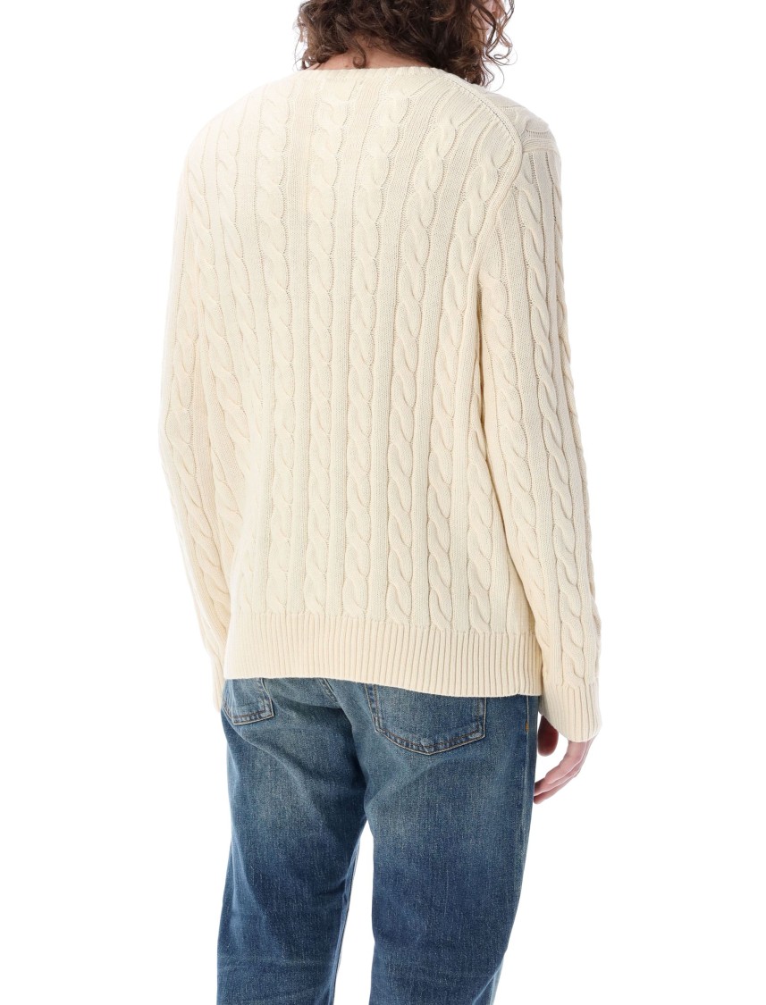 Shop Polo Ralph Lauren Textured Cable Knit Sweater With Ribbed Neckline In Neutrals