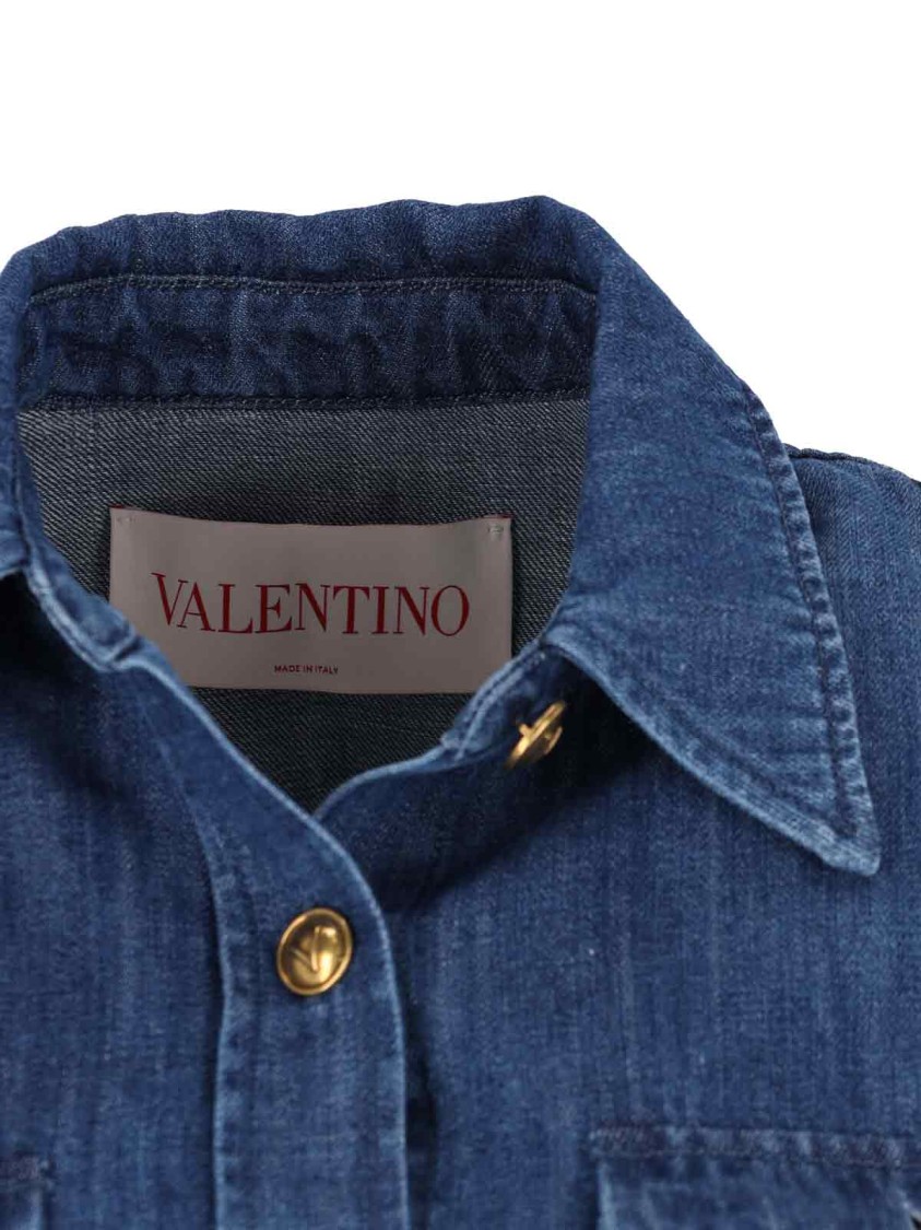 Valentino Casual Shirt With Chest Pockets And Epaulettes In Blue
