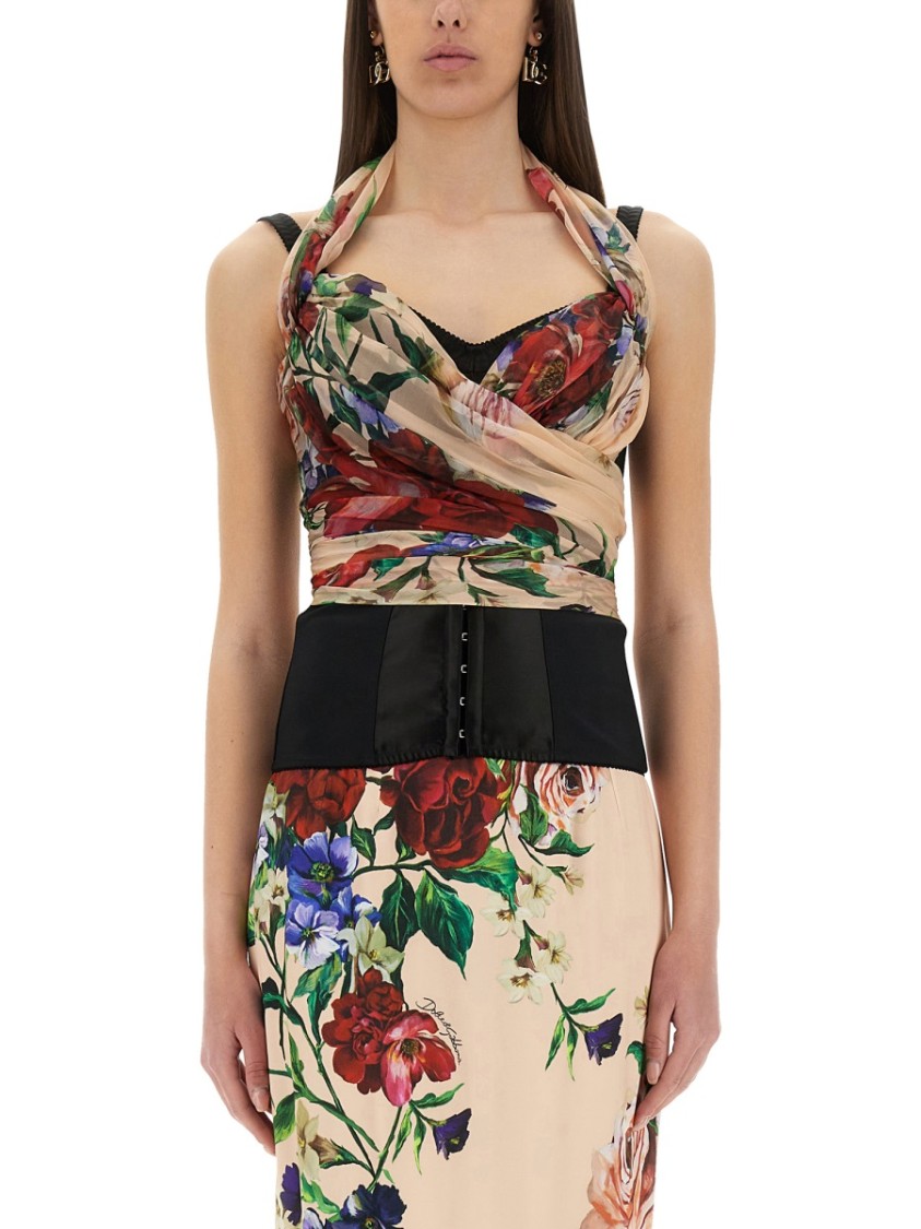 Dolce & Gabbana Rose Red Top With Halterneck Tie Fastening