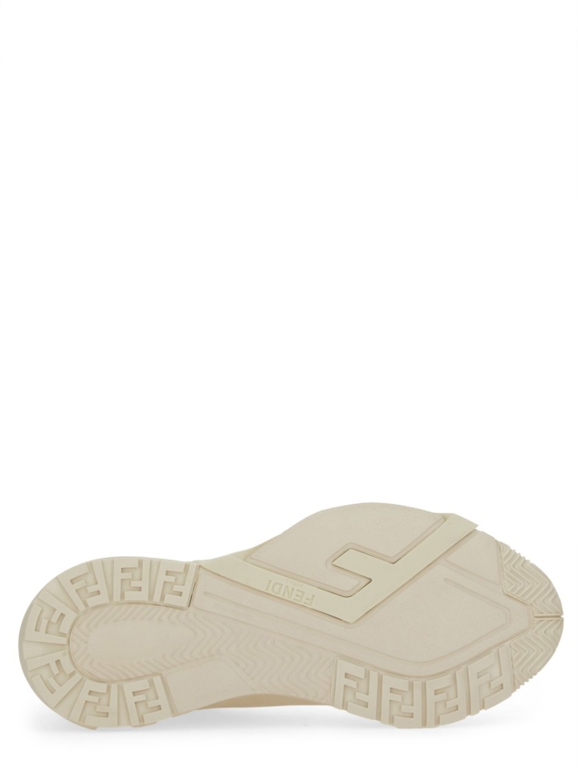 Fendi Ivory Leather And Fabric Flow Sneakers