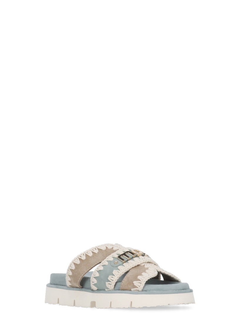 MOU MOU LIGHT BLUE SUEDE LEATHER AND FABRIC SANDALS