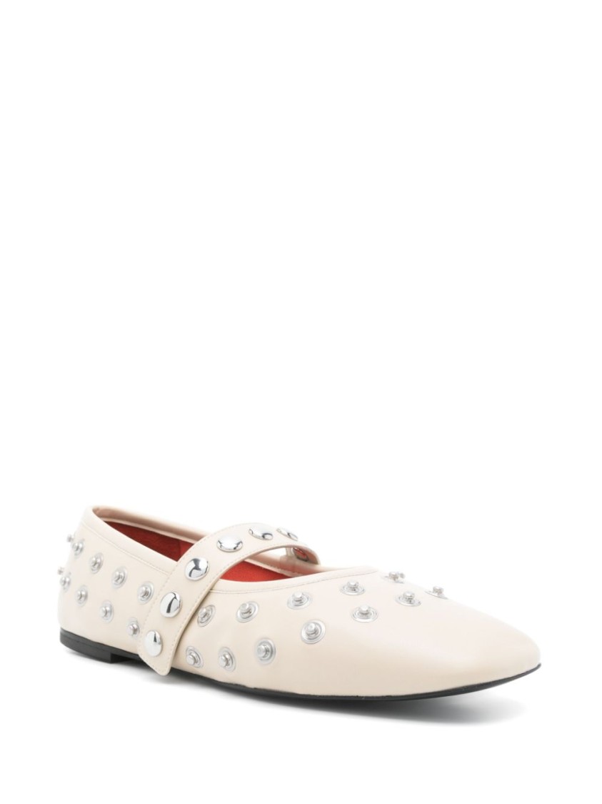 Stella Mccartney Beige Ryder Popper-studded Ballerina Flats In Neutrals
