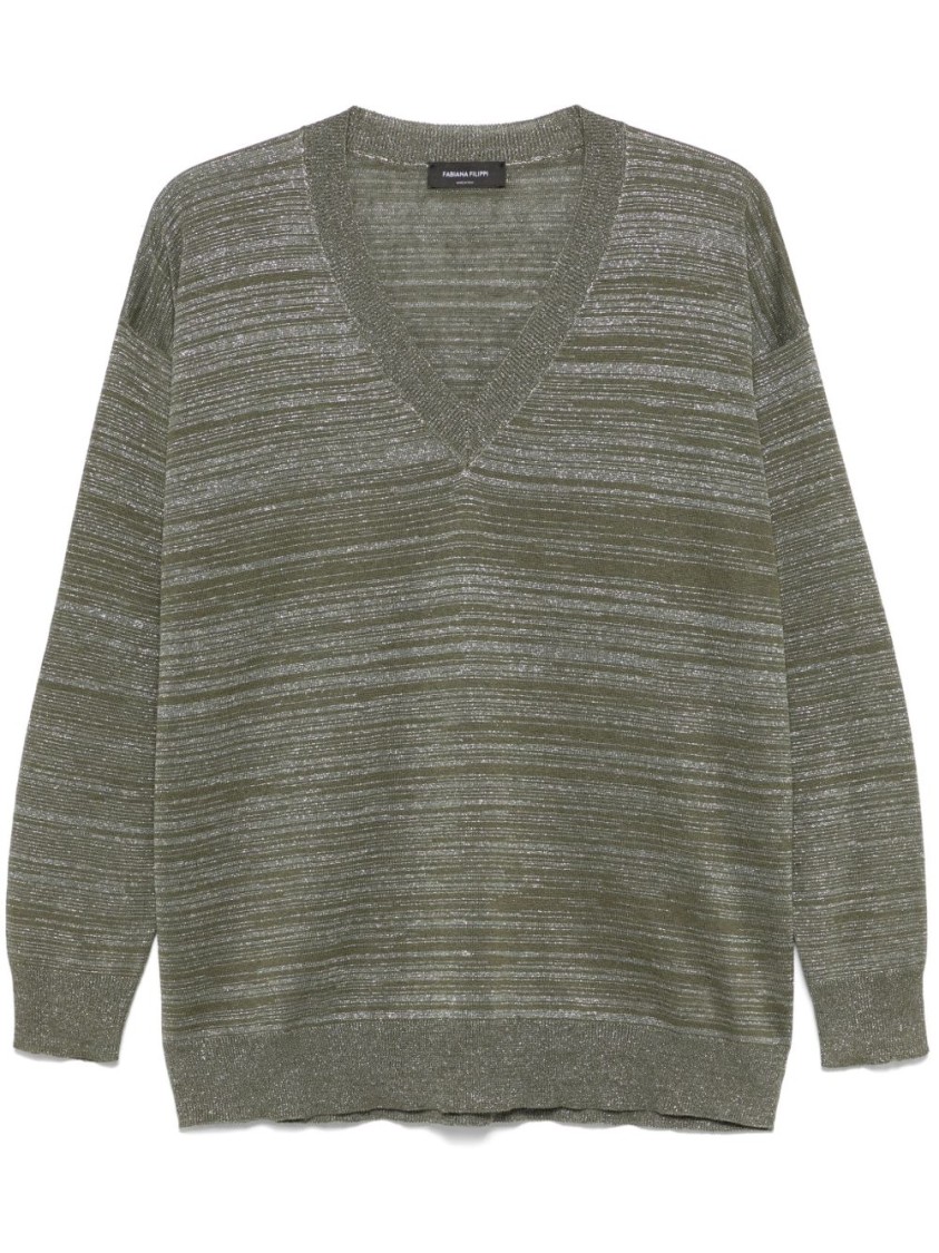 Fabiana Filippi Textured Green Sweater With Deep V-neckline In Green