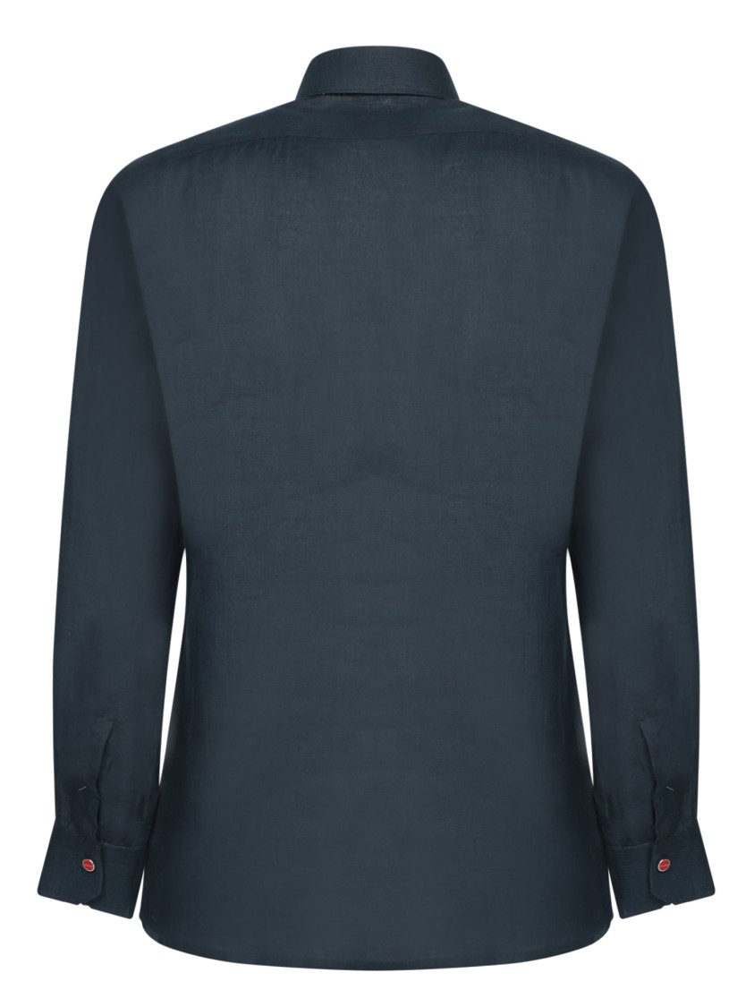 KITON KITON BUTTON-DOWN BLUE LINEN SHIRT