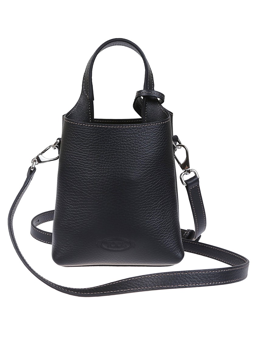 Tod's Structured Pebbled Leather Shoulder Bag With Dual Handles In Black