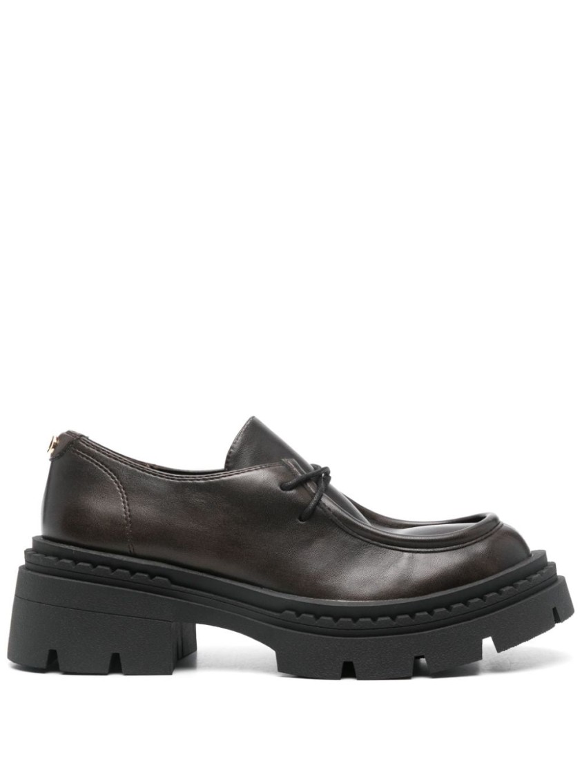 Twinset Twin-set Brown Lace-up Loafers With Distinctive Design In Brown