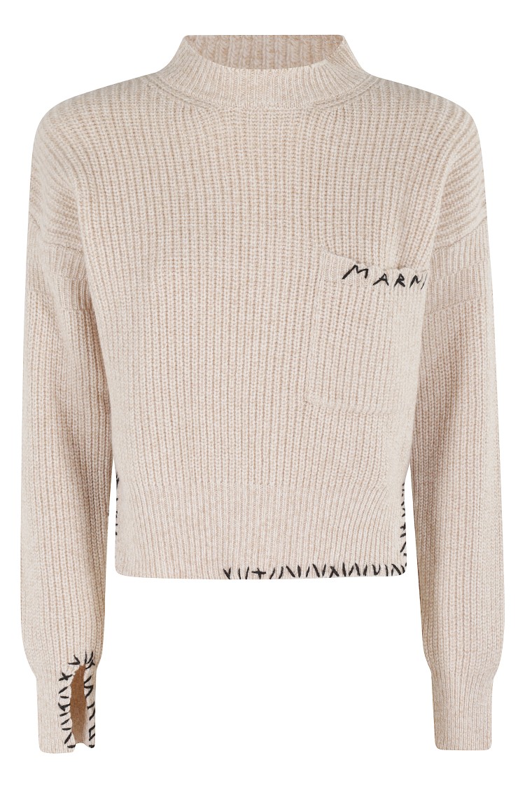 Marni Asymmetrical Turtleneck Sweater With Ribbed Texture In Neutral