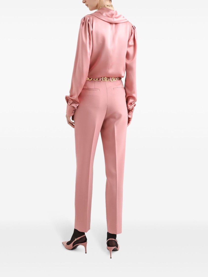 Shop Dolce & Gabbana Draped Cowl Neck Silk Blouse In Pink