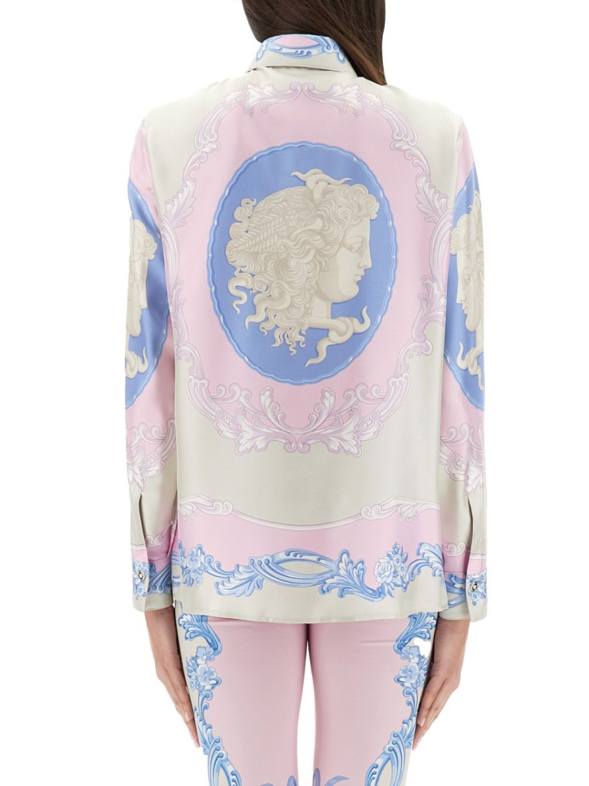 Shop Versace "cameo" Pastel Print Silk Shirt In Multicolor
