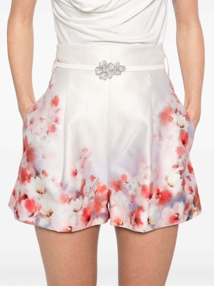 Zimmermann Crush Belted Floral-print Silk And Cotton-blend Twill Shorts In Neutrals