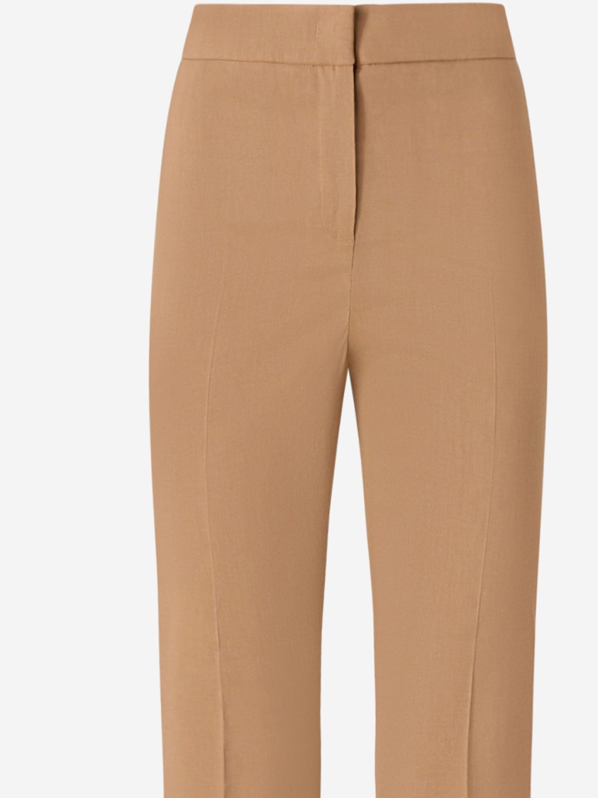 Shop Pinko High-waisted Brown Linen Blend Trousers With Stripe Detail