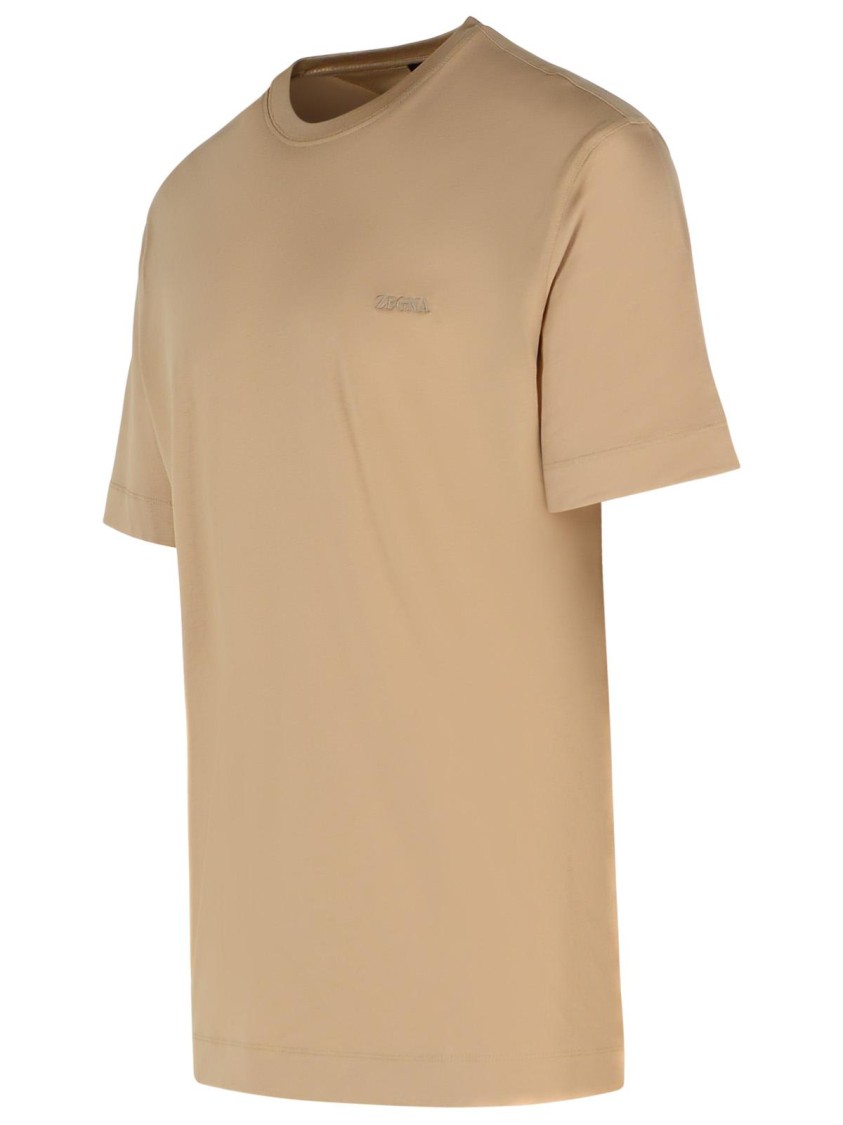 Shop Zegna 'pure' Beige Cotton T-shirt In Neutrals