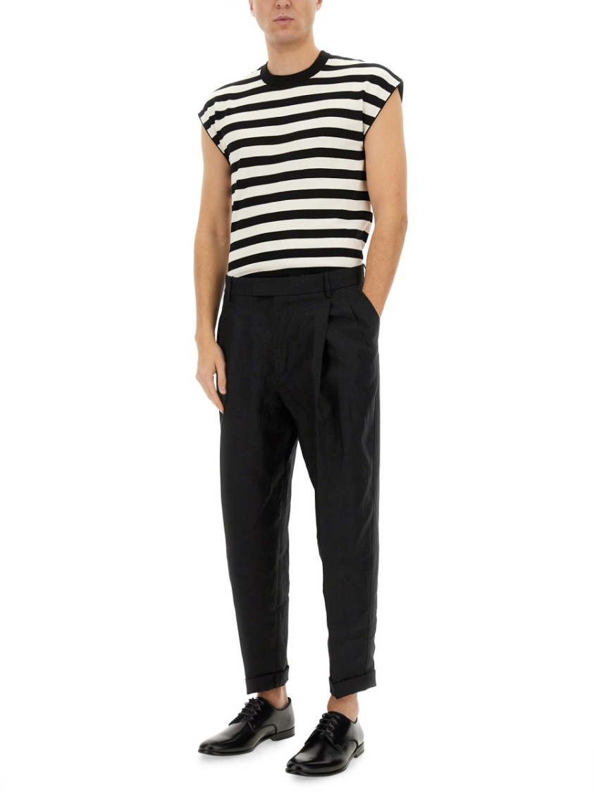 Dolce & Gabbana Black And White Sleeveless Top With Round Neck And All-over Strpied Motif In Multicolor