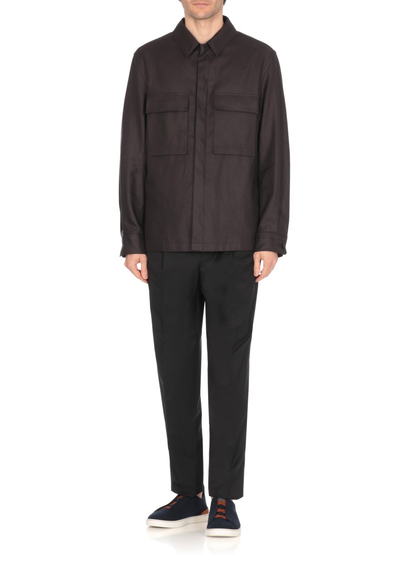 Shop Zegna Dark Blue Linen Shirt In Black