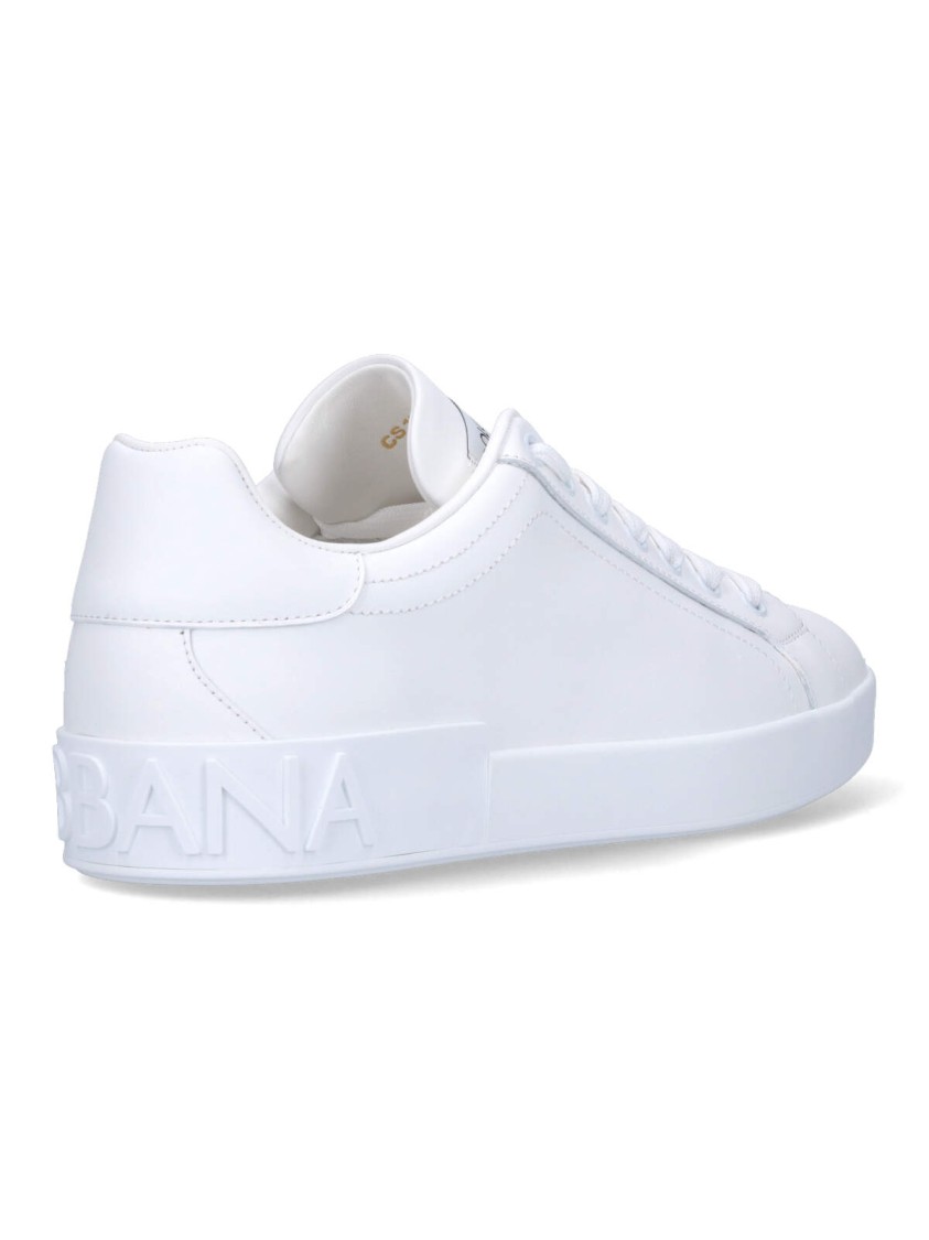 Dolce & Gabbana Portofino Calfskin White Sneakers In White
