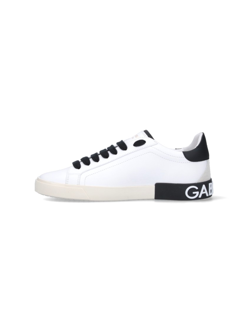 Dolce & Gabbana Portofino Leather Sneakers With Rubberized Logo Shoes In White