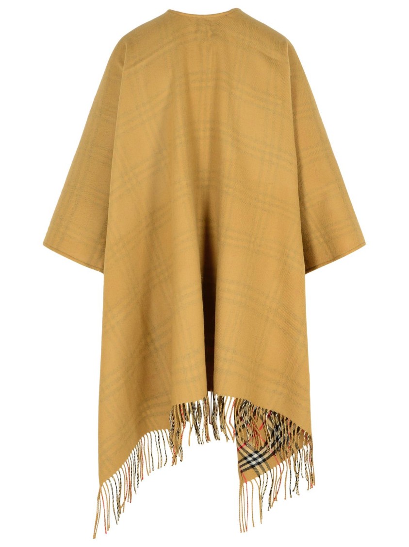 Burberry Reversible Check Beige Wool Cape In Brown