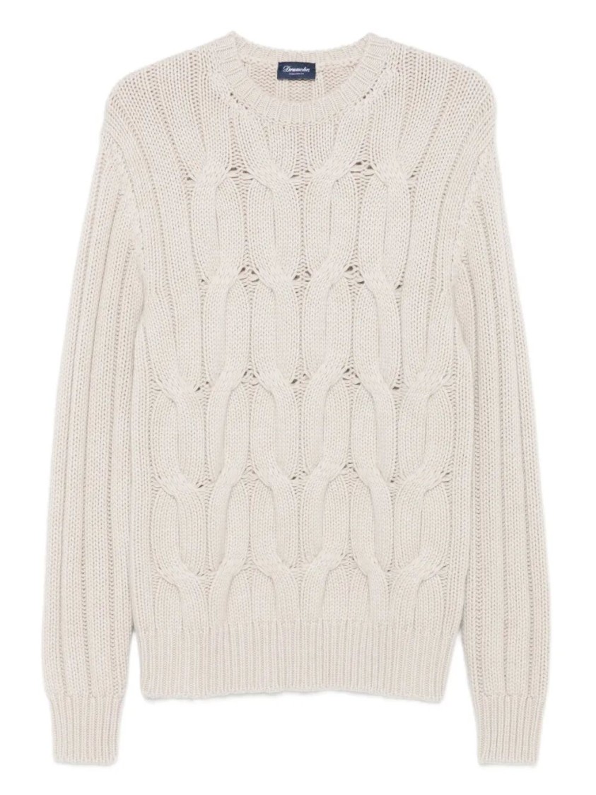 Drumohr Textured Cable Knit Cashmere Sweater In Neutral